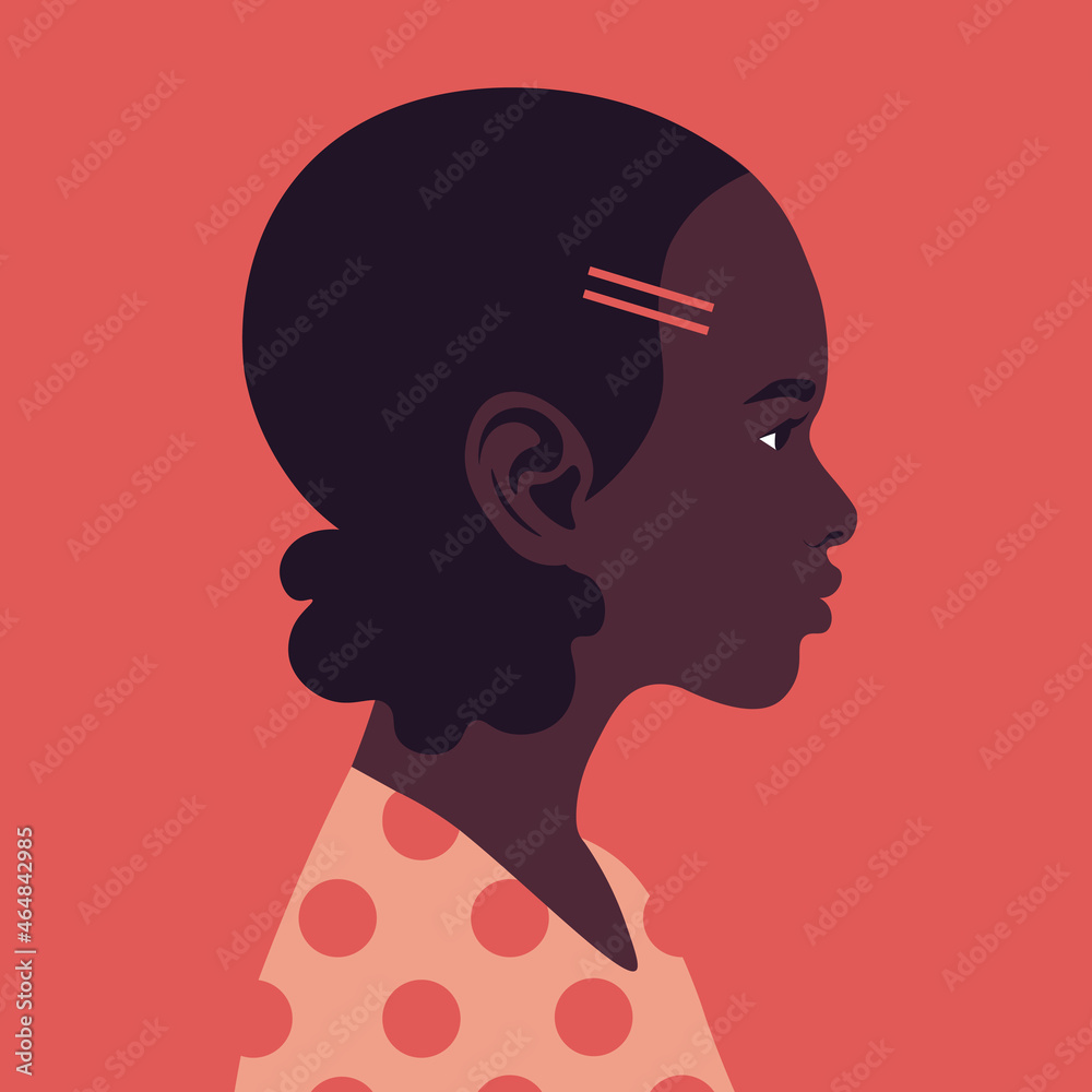 Head of a little African girl in profile. The face of a child. Side