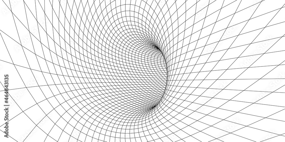Obraz premium Wireframe abstract tunnel. 3D tunnel grid. Futuristic 3d portal. Network cyber technology. Vector illustration.