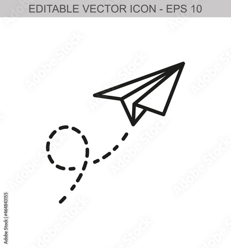 Airplane sign. Editable stroke line icon. Vector illustration