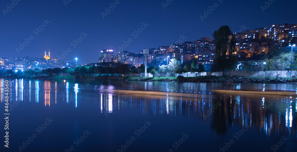  istanbul night city water lights reflection