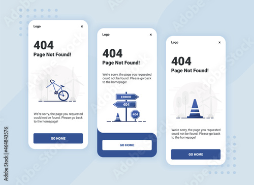 404 error pages. UI web template. Page not found. Mobile app