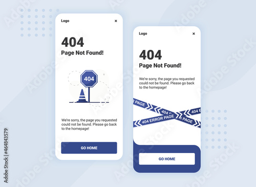 404 error pages. UI web template. Page not found. Mobile app