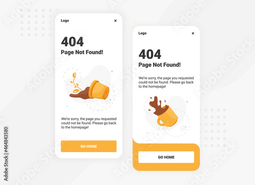 404 error pages. UI web template. Page not found. Mobile app