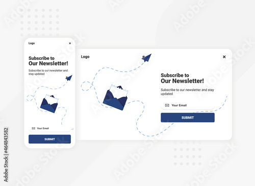 Subscription to newsletter pop up banner template for mobile and desktop version