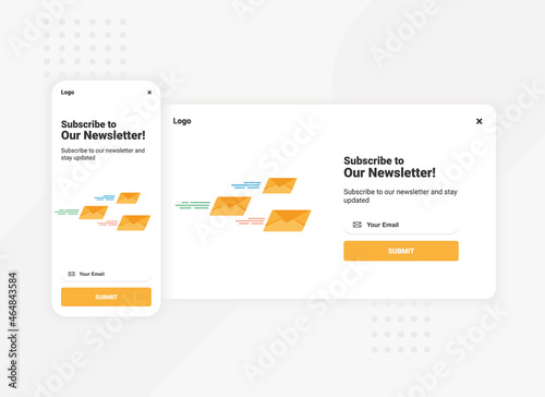 Subscription to newsletter pop up banner template for mobile and desktop version