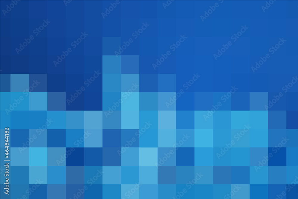 A backing of dark-light blue mosaic squares. Geometric texture from dark and light blue squares. Abstract art pattern of square pixels. Gradient background for branding, calendar, card, poster