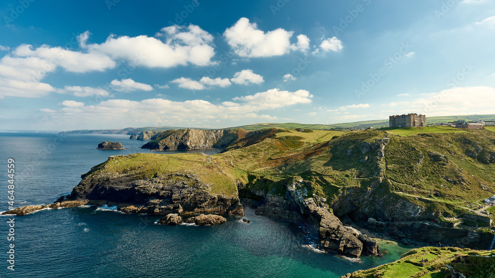 a view in landscape along the South West coast path from Tintagel Head in Cornwall a view in landscape along the South West coast path from Tintagel Head in Cornwall