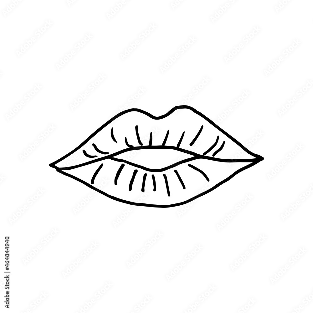 Smiling female lips in doodle style. Hand drawn illustration. Smiling female lips in doodle style. Hand drawn illustration.