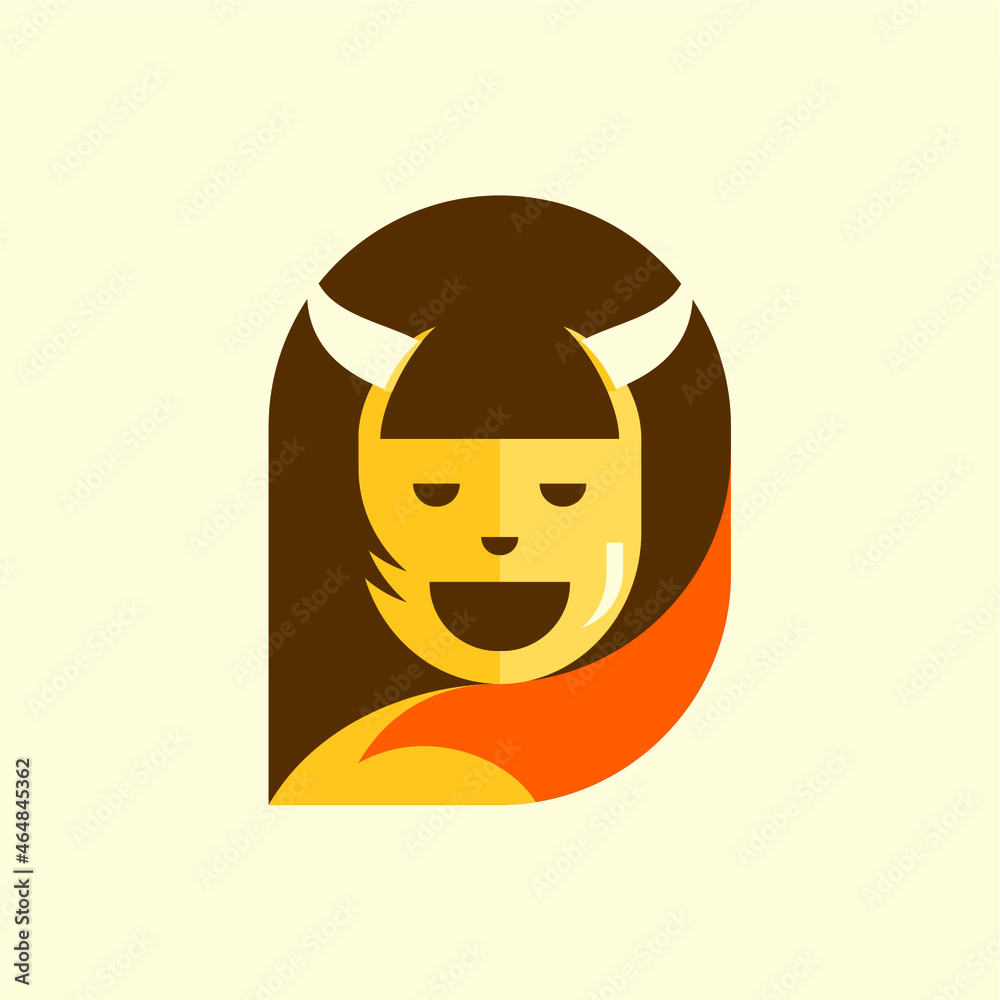 Geometric, Flat, Cute Japanese Kitsune Logo Vector Art Illustration