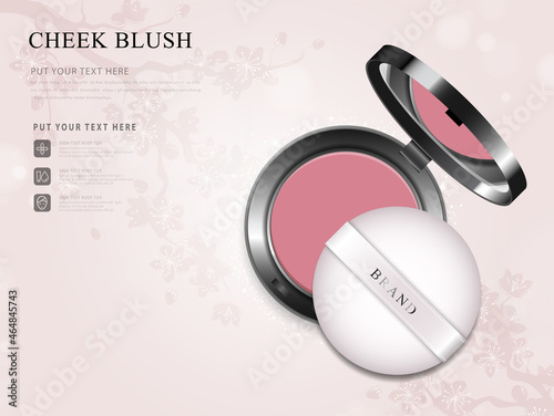 Modern cheek blush or makeup powder ads, package background illustration vector design