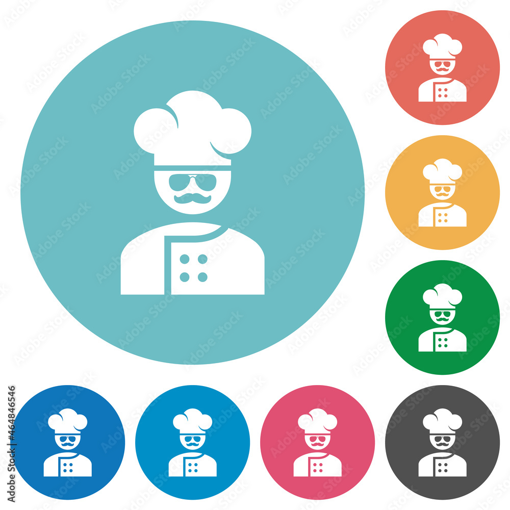 Fototapeta premium master chef with glasses and mustache flat round icons