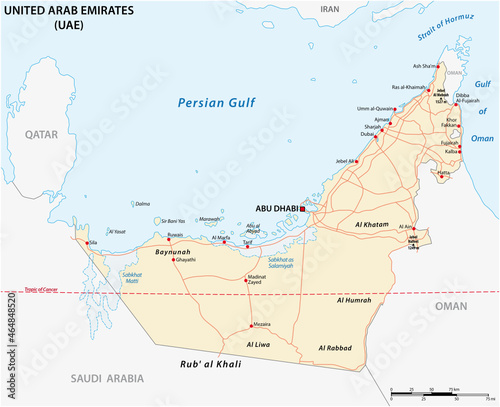 Road vector map of United Arab Emirates, UAE