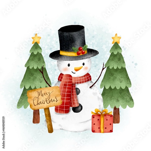 Cute snowman and Christmas tree