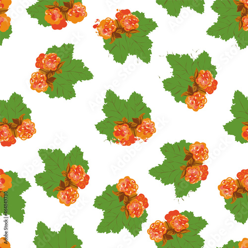 Vector seamless pattern with cloudberry on a white background.