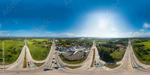 360 Degrees Outdoors Aerial View Above Crossway Traffic (full VR 360 degrees panorama seamless)