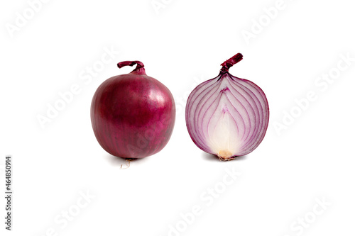 red onion head and red onion in cut isolated on a white background