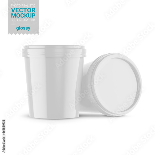Two white glossy plastic container mockup. Vector illustration.