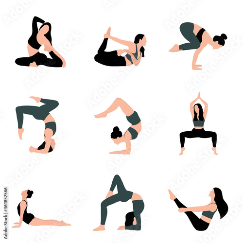 Set of yoga poses - Asanas yoga - Woman yogi