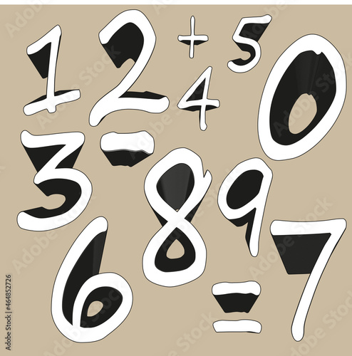 figures with a deep shadow. A set of sketch numbers. hand-drawn printing house. Vector illustration