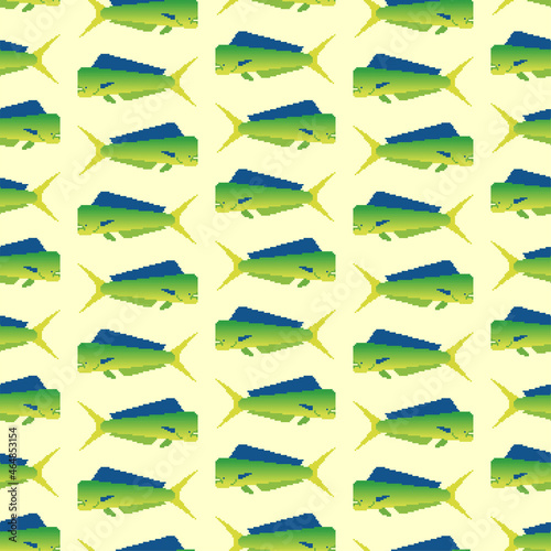 Dorado fish pixel art pattern seamless. 8 bit Mahi Mahi pixelated. vector texture