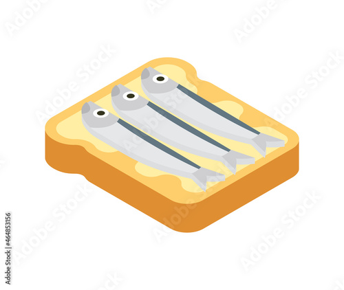 toast with fish. Herring bread isolated. Piece of bread with fish
