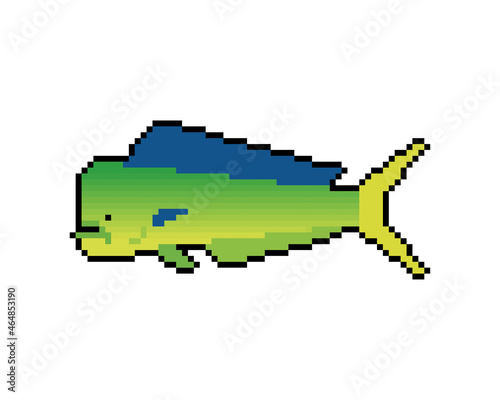 Dorado fish pixel art. 8 bit Mahi Mahi pixelated. vector illustration