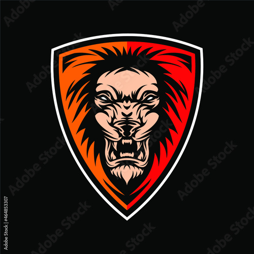 Fototapeta Naklejka Na Ścianę i Meble -  Modern And Masculine Lion Head Mascot Badge Technology, Industrial, Energy Business Logo