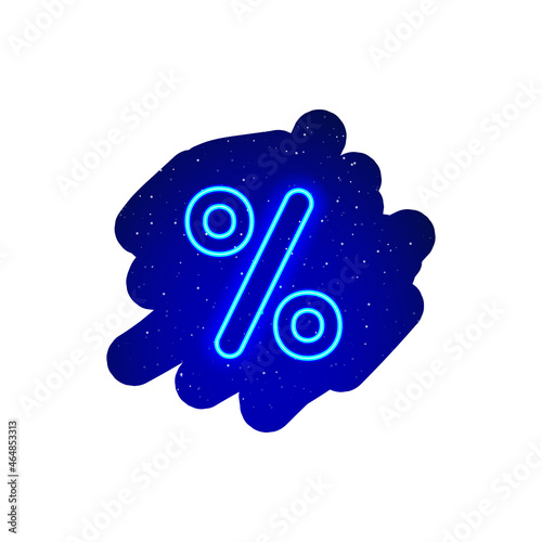 Neon LED blue percent icon type. Midnight blue realistic neon icon. Neon percent-discount sign icon night show. Isolated On White Background.