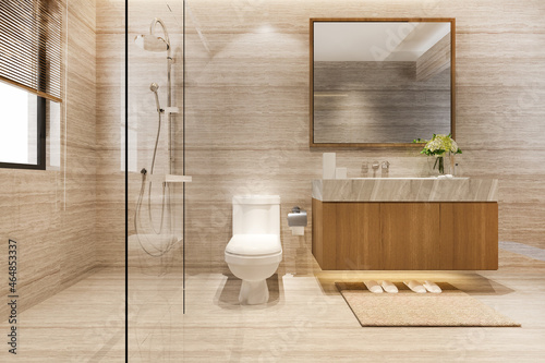 3d rendering modern design and marble tile toilet and bathroom