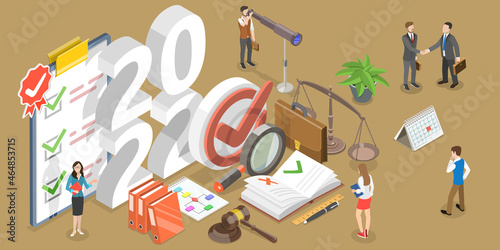 3D Isometric Flat Vector Conceptual Illustration of Regulatory Compliance in New Year, Trends and Prospects