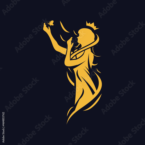 Luxury, Minimalist, Conceptual Girl With Butterfly Human Nature Themed Vector Silhouette