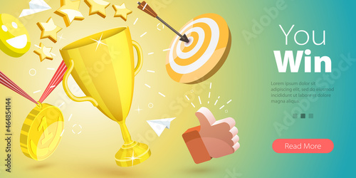 3D Vector Conceptual Illustration of You Win, Champions Award or Competition Success