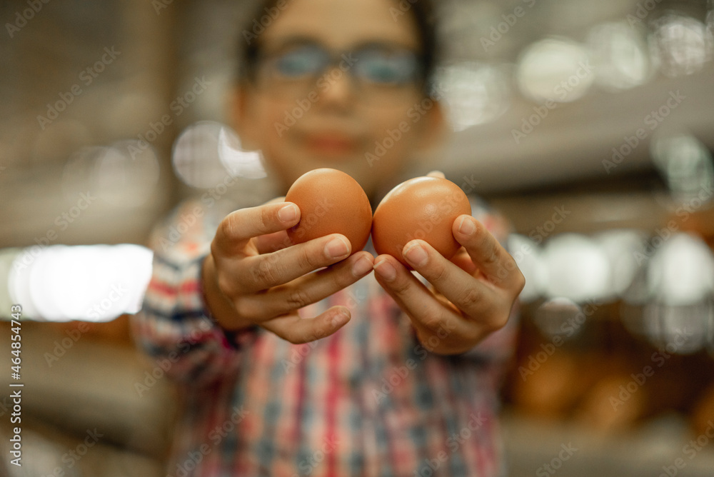Niño sosteniendo dos huevos con sus manos Niño sosteniendo dos huevos con sus manos
