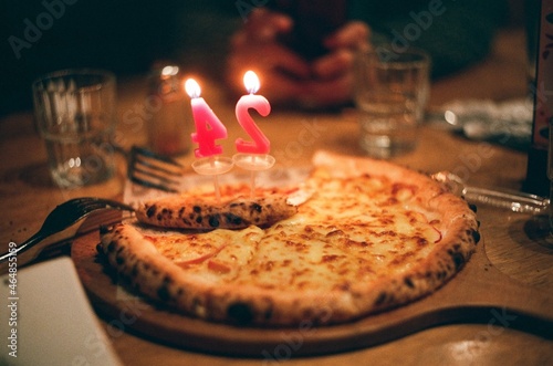 birthday pizza with candles