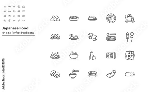 set of japanese food thin line icons, traditional asian food