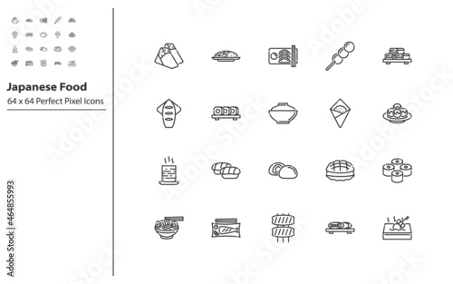 set of japanese food thin line icons, traditional asian food
