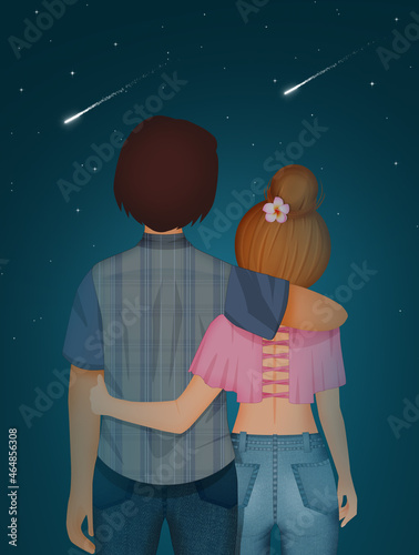 couple looking the shooting stars