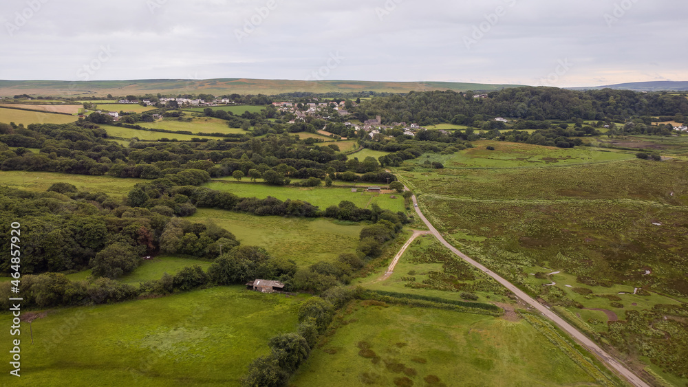 An aerial view of Llanrhidian marsh and village