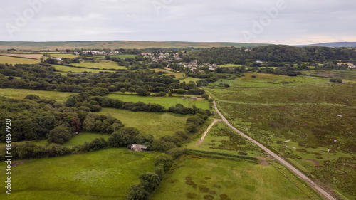 An aerial view of Llanrhidian marsh and village