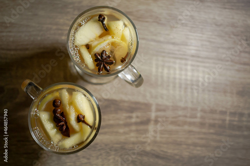 mulled white wine with apples and spices.