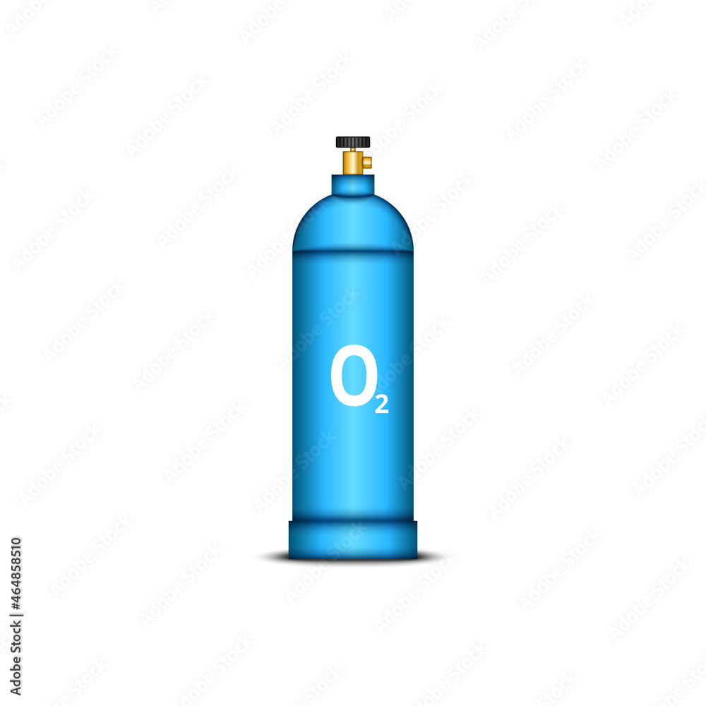 3d blue oxygen cylinder O2 isolated on white background, realistic vector clip art illustration. 3d blue oxygen cylinder O2 isolated on white background, realistic vector clip art illustration.