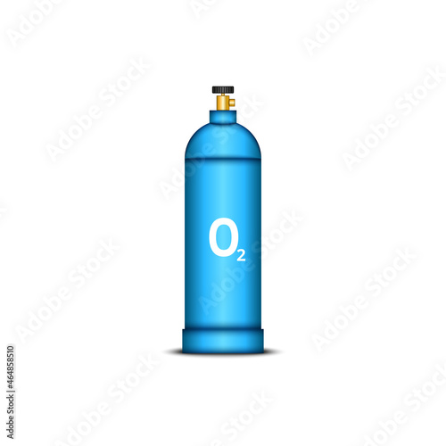 3d blue oxygen cylinder O2 isolated on white background, realistic vector clip art illustration.