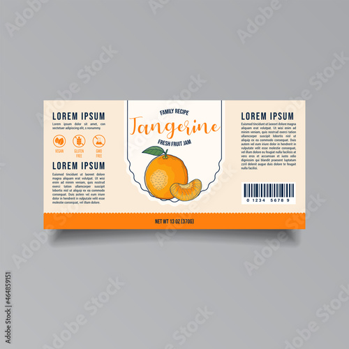 Clementine jam label template. Modern vector packaging design layout. Isolated