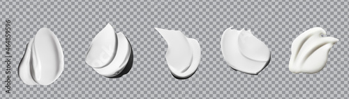 White cream skincare cream lotion thick fresh smooth smear set . isolated vector texture stock illustration.Realistic cosmetic cream smears.