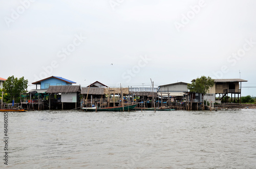 View landscape seaside and seascape brackish water at bangkhuntien fishing village for thai people and foreign travelers travel visit and rest relax at Bang Khun Thian District in Bangkok, Thailand