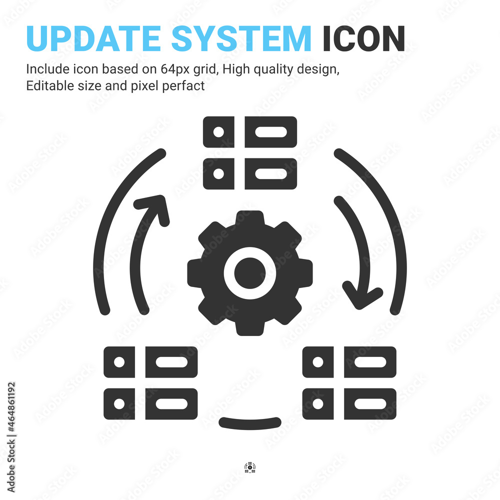 Update system icon vector with glyph style isolated on white background. Vector illustration database, server sign symbol icon concept for digital IT, logo, industry, technology, web and all project Update system icon vector with glyph style isolated on white background. Vector illustration database, server sign symbol icon concept for digital IT, logo, industry, technology, web and all project