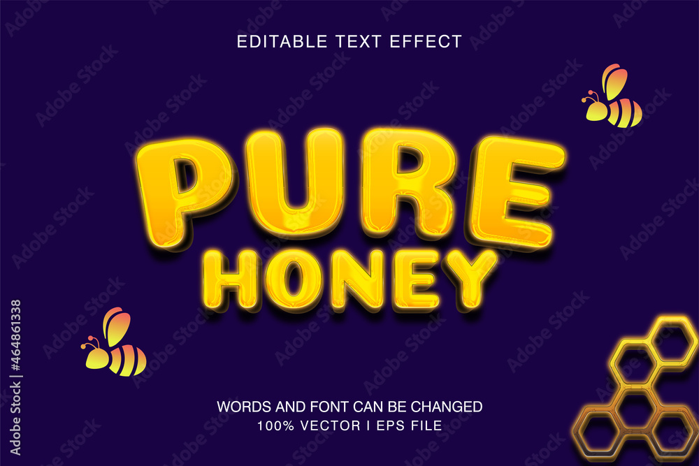 Pure honey, editable text effect with gold color style. Pure honey, editable text effect with gold color style.