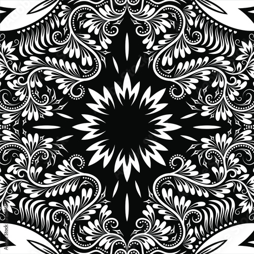 Black And White Baroque Damask Ornament Background Seamless Pattern Vector Illustration photo