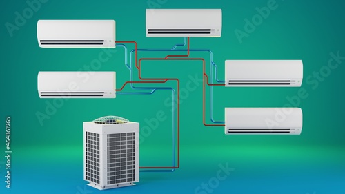 vrf multisystem split air conditioners. 3d render photo