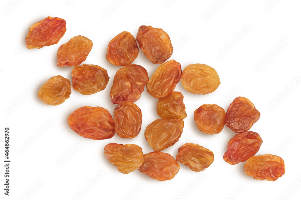 Brown raisin isolated on white background with clipping path. Top view. Flat lay Brown raisin isolated on white background with clipping path. Top view. Flat lay